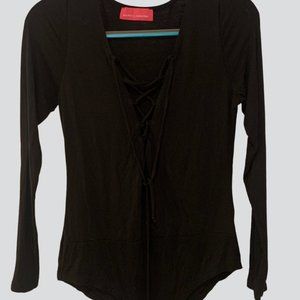 Black Long sleeve lace-up bodysuit